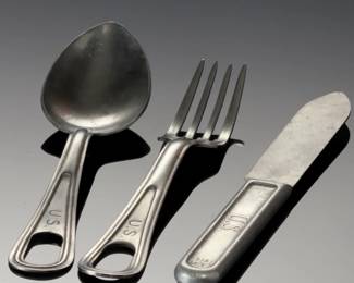 US Military Mess Kit Utensils Set: A.C. Co. 1918 Knife, Fork, Spoon
