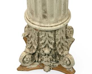 Antique Architectural Salvage Fluted Wood Column Pedestal, Ornate Base