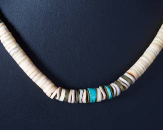 Santo Domingo Graduated Heishi Necklace | Native American Turquoise Shell Brass