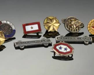 Lot of 9 Vintage US Military Pins: WWII Army, Navy, Discharge & Service Stars