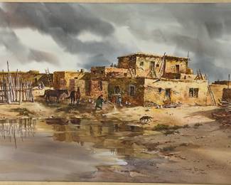 Joseph Bohler Original Watercolor 'Rain Clouds Over Acoma' Western Art