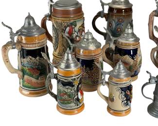 Lot of 11 Vintage German Beer Steins: Gerzit, King, 1972 Olympics, Pewter