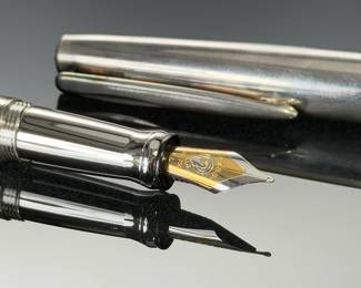 Waterford Powerscourt Fountain Pen w/ 18k Gold NIB, Silver Finish