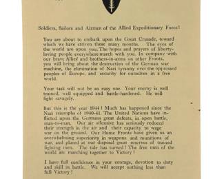Original 1944 General Dwight D. Eisenhower D-Day 'Order of the Day' Letter, GI Noted