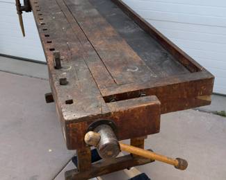 Historic Hand-Built Carpenter's Workbench, Rustic Hardwood, 85in Length