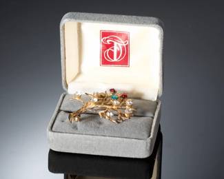 Signed Gee & Holmes Sterling Silver Family Tree Brooch w/ Rhinestones