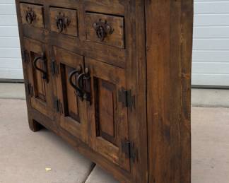 Rustic Mexican Pine Cabinet | Distressed Hacienda Style Console Buffet