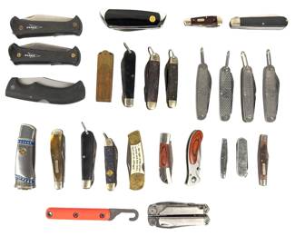 Large Collection Vintage & Modern Folding Knives, Leatherman, Schrade, US Military