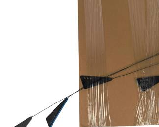 Vintage MCM Abstract Kinetic Mobile Sculpture, Green Wires, Blue Acrylic Panels