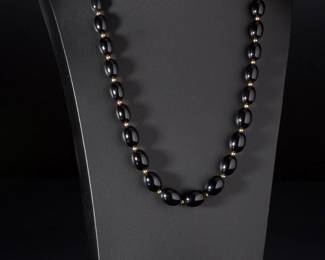 Vintage Monet Black & Gold Tone Necklace & Hoop Earrings Set, 27"