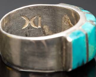 Native American Navajo Turquoise Channel Inlay Sterling Silver Ring Sz 9.75