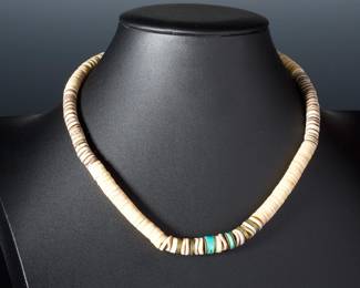Santo Domingo Graduated Heishi Necklace | Native American Turquoise Shell Brass
