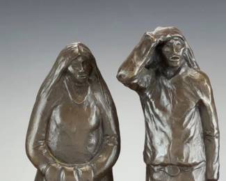 Allan Houser Bronze 'Seeking' Sculpture 9/30, Native American Couple & Dog, 1987