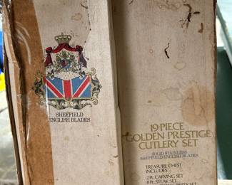 Sheffield English Blades Golden Prestige Cutlery Set, a vintage 19-piece solid stainless steel collection