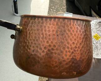 vintage, hand-hammered copper saucepan
