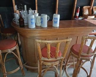 Vintage Tiki bar & bar stools 