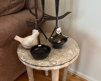 Carved Wooden Glass Top Side Table 