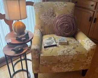 Accent Floral Chair, Nesting Side Tables, Decorative Table Lamp 