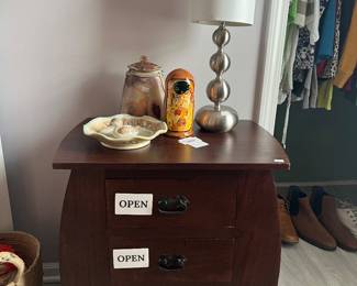 Wooden Side Table, Decorative Table Lamp 