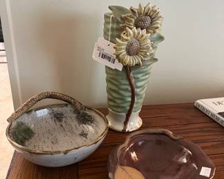 MCM Sunflower Pottery Vase, Pottery Bowls 