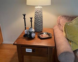 Table Lamp, Candlestick Holders, Wooden Side Table 
