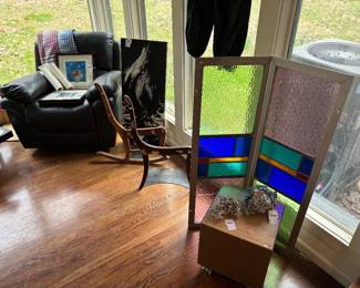 Stained Glass Panels, (A) Metal Sculpture by Laura Earle , (B) Metal Sculpture by Laura Earle 