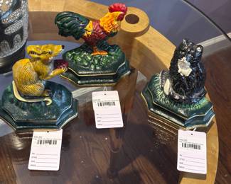 Vtg Cast Iron Mouse Doorstop, Vtg Cast Iron Rooster Doorstop, Vtg Cast Iron Cat Doorstop