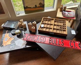 Trinket Tray, Chicago Bulls Street Sign, Wooden Candlestick Holders 