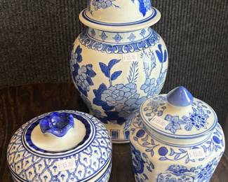 Blue & White Lidded Jars 