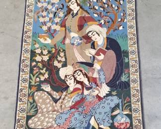 Vintage handmade pictorial Persian rug