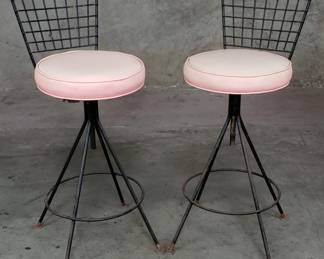 Mid-century Modern metal and leather bar stools