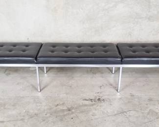 Knoll style leather and chrome 3 seat bench
