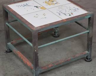 Vintage aluminum side table with tile top