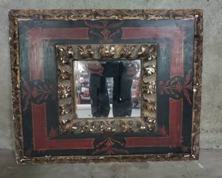 Antique Spanish-style carved & painted wall mirror