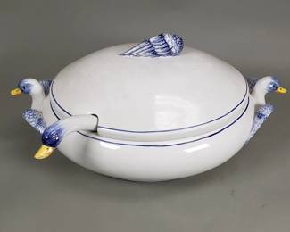 Italian ceramic tureen with matching ladle