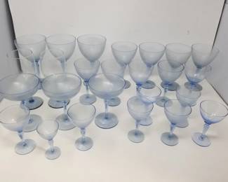 Group of blue glass stemware