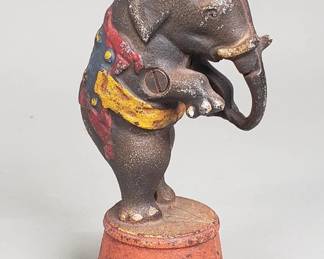 Vintage cast iron circus elephant coin bank