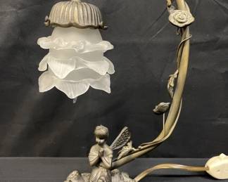 Vintage cast metal bronze-tone fairy lamp
