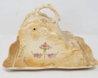 Antique Crown Devon porcelain covered cheese dish