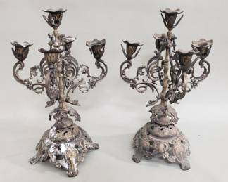 Pair of antique brass candelabras