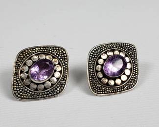 Sterling silver and amethyst stud earrings