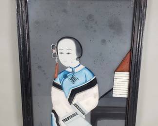 Antique framed Chinese reverse painting on glass