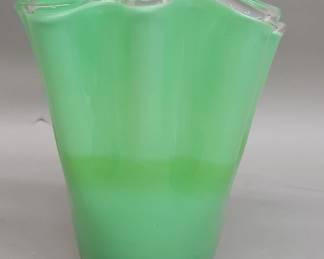 Vintage green art glass handkerchief style vase