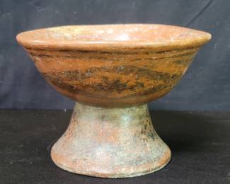 Vintage Pre-Columbian-style terracotta pedestal bowl