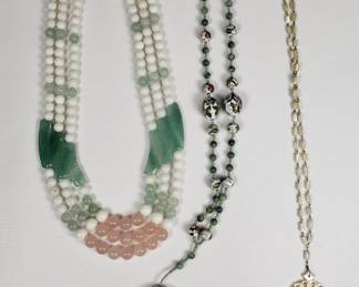 Multicolored jadeite, mother-of-pearl, and cloisonné pendant necklaces