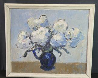 Vintage signed oil painting on panel still life