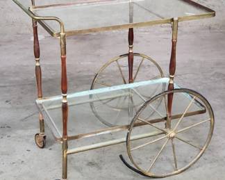Mid-century Italian brass and wood bar cart