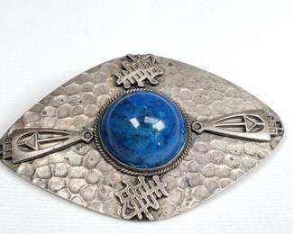 Vintage handmade modernist sterling silverbrooch with a lapis lazuli cabochon stone