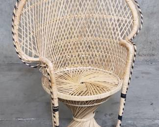 Vintage Peacock fan back rattan and wood child's chair