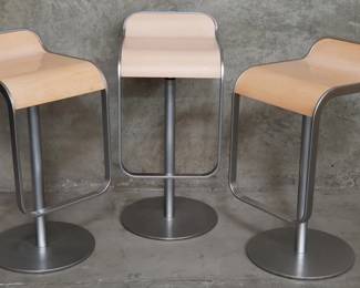 Group of 3 Lapalma metal and wood swivel bar stools